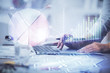 © peshkova - Double exposure of woman hands typing on computer and forex chart hologram drawing. Stock market invest concept.