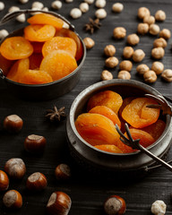 two vintage bowls of dried apricots