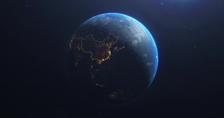 planet earth from space asia, china highlighted state borders and counties animation, elements of th