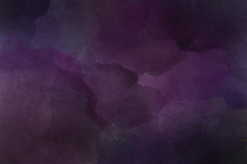 dark purple watercolor background. Gloomy colorful background, purple clouds.