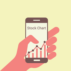 Poster - Chart on the smartphone screen in the hands in flat style