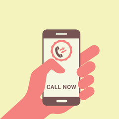 Poster - Incoming call on smartphone screen. Calling service. Hand holds smartphone