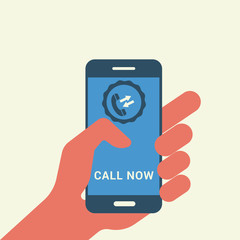 Poster - Incoming call on smartphone screen. Calling service. Hand holds smartphone