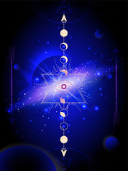  Vector illustration of Sacred geometric symbol against the space background with galaxy and stars.