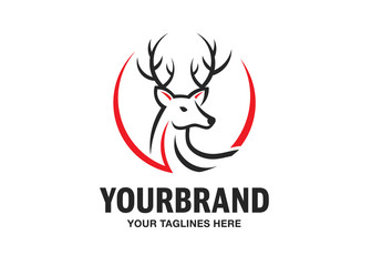 Wall Mural - deer head logo, creative deer head silhouette monogram logo concept, deer head on circle logo, deer 