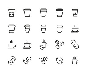 Wall Mural - Simple set of coffee icons in trendy line style.