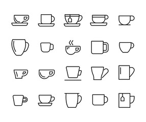 Poster - Vector line icons collection of cup.