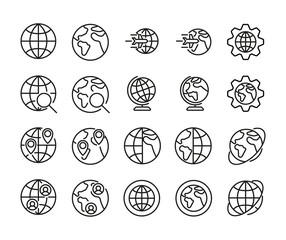 Canvas Print - Stroke line icons set of globe.