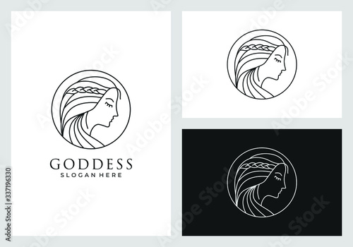 Photographie goddess logo design in line art style