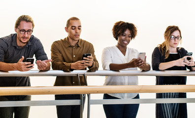 Poster - Group of diverse people using smartphones