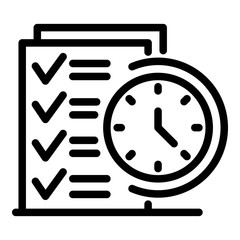 Poster - List and clock icon. Outline list and clock vector icon for web design isolated on white background