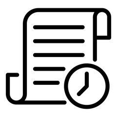 Poster - Document and clock icon. Outline document and clock vector icon for web design isolated on white background