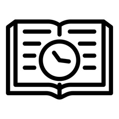 Poster - Open book and time icon. Outline open book and time vector icon for web design isolated on white background