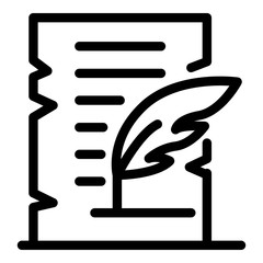 Poster - Parchment and feather icon. Outline parchment and feather vector icon for web design isolated on white background
