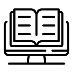 Poster - Open book on monitor icon. Outline open book on monitor vector icon for web design isolated on white background