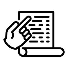 Poster - Document and hand icon. Outline document and hand vector icon for web design isolated on white background