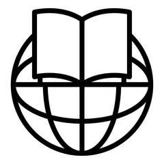 Poster - Open book on the globe icon. Outline open book on the globe vector icon for web design isolated on white background
