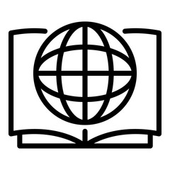 Poster - Globe on open book icon. Outline globe on open book vector icon for web design isolated on white background