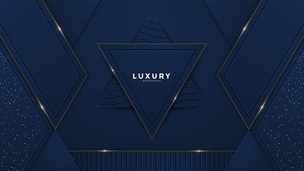 Abstract royal blue luxury background with golden royal shiny borders. Vector geometric illustration, elegant seamless pattern. Used for premium royal party. Luxury poster BG template and decoration