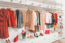 Modern Wardrobe With Stylish Spring Clothes And Accessories