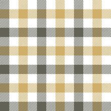 Gingham Pattern. Seamless Vichy Check Plaid Graphic In Grey, Mustard Khaki Gold, White For Scarf, Tablecloth, Wrapping, Packaging, Or Other Modern Summer Fabric Design.