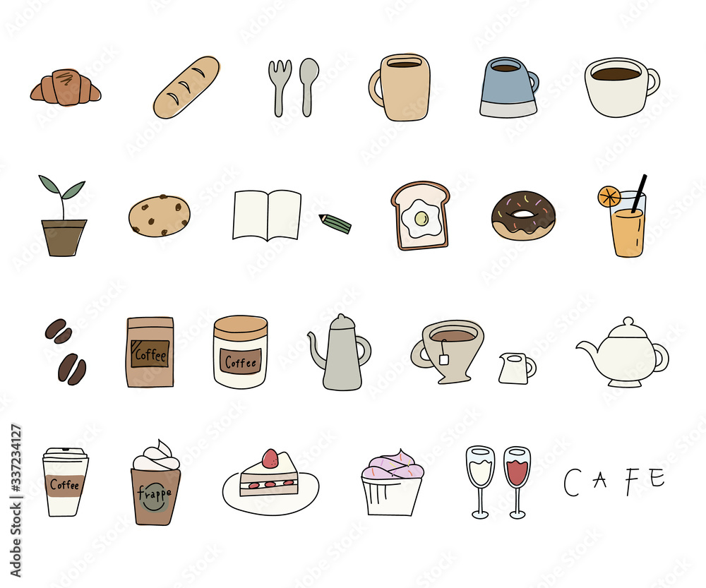★A5イラストボード★オリジナル手描きイラスト『まったり癒しのカフェタイム♬』 カフェの手描きイラストのセット／かわいい／シンプル の Stock