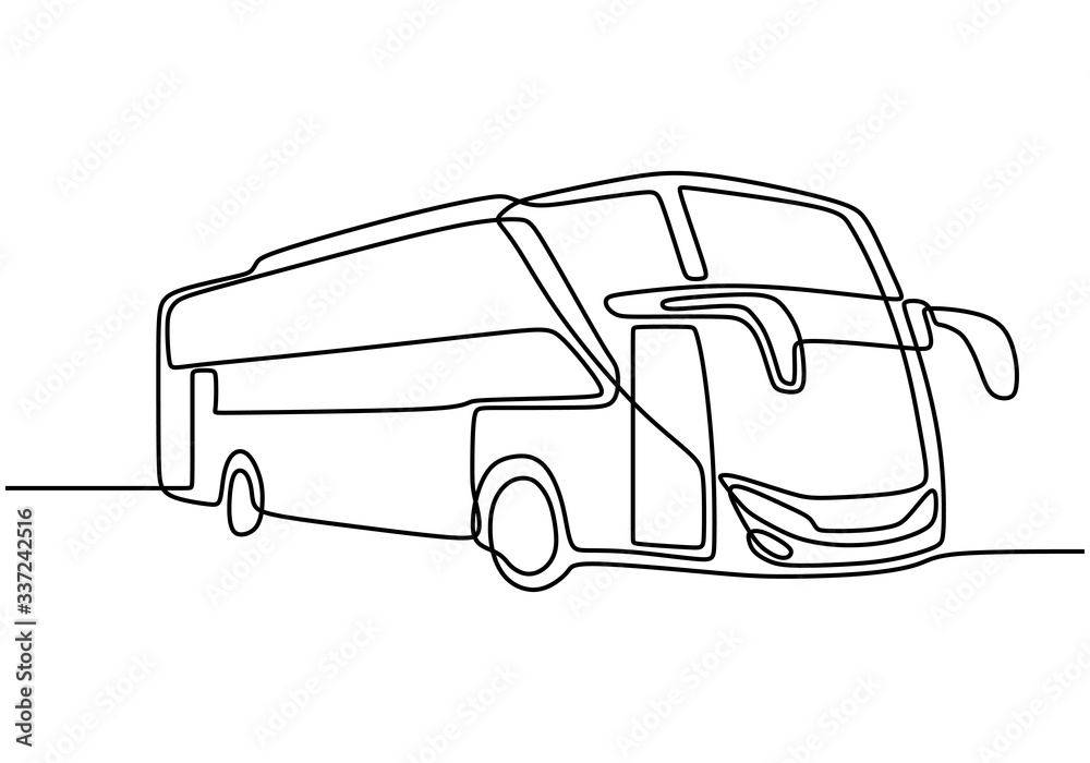 One line drawing of public transport for transportation of passenger. Single continuous line drawing public transportation concept vector illustration
