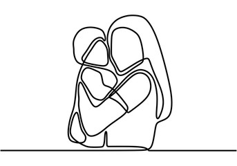 Wall Mural - Happy mothers day. Continuous Line Drawing of Vector illustration mother with her baby. Mother deep hug her baby. Loving and caring her baby. Full of love. Mom and baby concept.