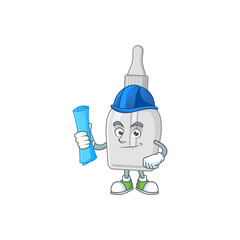 Poster - Talented Architect bottle with pipette cartoon design style having blue prints