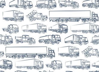 Sticker - Seamless background with truck sketches.