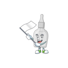 Poster - Cute cartoon character of bottle with pipette holding white flag