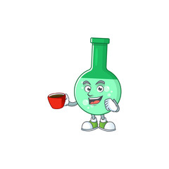 Canvas Print - An image cartoon character of green chemical bottle with a cup of coffee