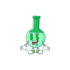 Wall Mural - mascot character style of rich green chemical bottle with money eyes