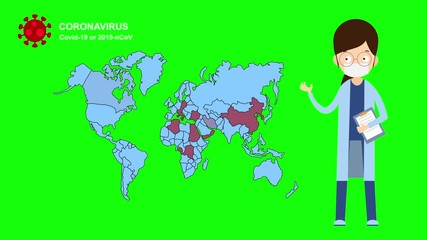 Poster - animation of doctor character cartoon with covid-19 outbreak world map, simple motion graphic animat