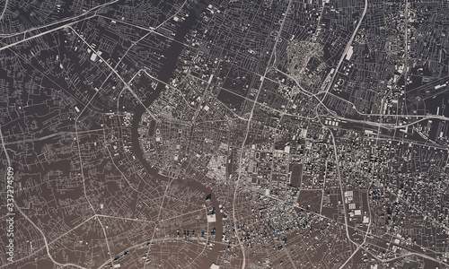Cuadros en Lienzo Bangkok, Thailand city map 3D Rendering. Aerial satellite view.