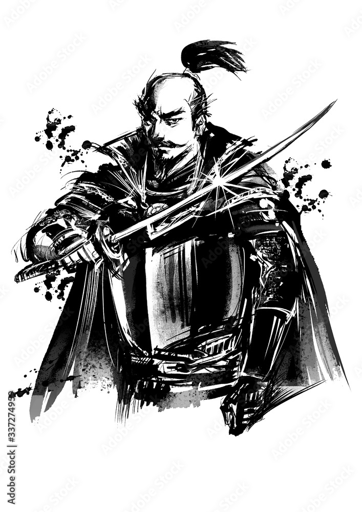 織田信長　オリジナル鉛筆画 戦国武将 織田信長_02 モノクロ Stock Illustration | Adobe Stock