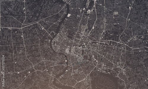 Fotomural Bangkok, Thailand city map 3D Rendering. Aerial satellite view.