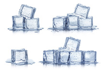 Collection Of Ice Cubes, Isolated On White Background