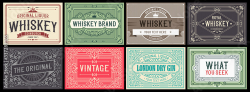 Mega set of 8 vintage labels. Vector layered Tableau sur Toile