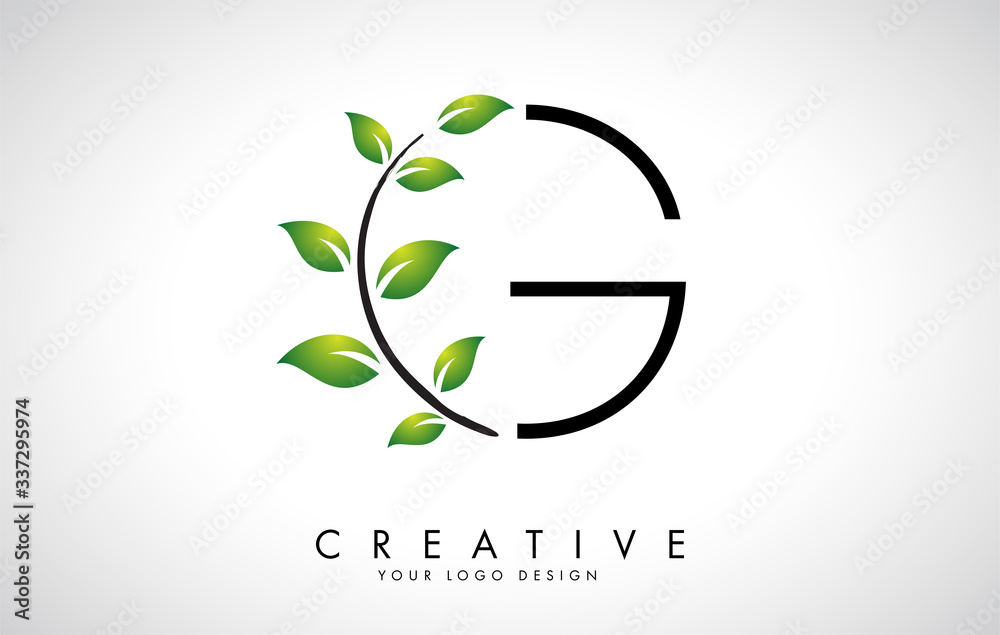 Leaf Letter G Logo Design with Green Leaves on a Branch. Letter G with ...