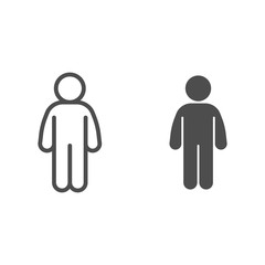 Poster - Man stand pose line and solid icon. Man in front pose arms down at the waist outline style pictogram on white background. Person standing silhouette for mobile concept and web design. Vector graphics.
