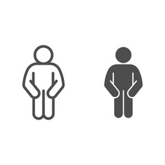 Wall Mural - Akimbo Pose line and solid icon. Man in front pose with two hands in pockets outline style pictogram on white background. Person standing silhouette for mobile concept and web design. Vector graphics.