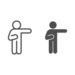 Poster - Man pointing with right arm line and solid icon. Man raise a hand pointing to the right outline style pictogram on white background. Human poses for mobile concept and web design. Vector graphics.