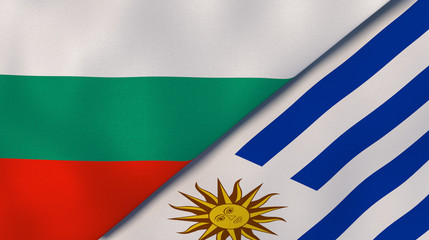 The flags of Bulgaria and Uruguay. News, reportage, business background. 3d illustration