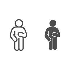 Wall Mural - Relax man pose line and solid icon. Man with left hand down and raised hand on the right outline style pictogram on white background. Guy Idler for mobile concept and web design. Vector graphics.