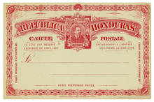 Blanked Historical Postal Card With Red Text In Vignette, Imprinted Three Centavos Postage Stamp, Republica Honduras, ~1890
