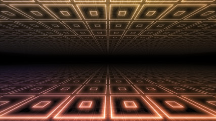 Wall Mural - Disco club space illumination neon light room floor wall 3D illustration abstract background