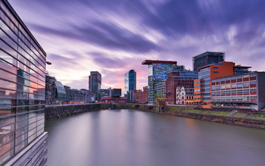 Wall Mural - The part of the Dusseldorf's harbour that is called Mediahafen (Medienhafen in German). A newer part of the town that has been re-built from an old Industrial zone.