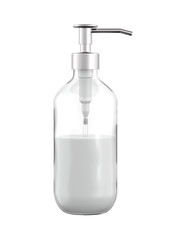 Wall Mural - Transparent Bottle with Metallic Dispenser Pump of Hand Sanitizer, Skin Antiseptic, Antibacterial Fluid, Gel or Soap Isolated on White Background. 3D Render.