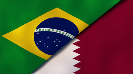 Wall Mural - The flags of Brazil and Qatar. News, reportage, business background. 3d illustration